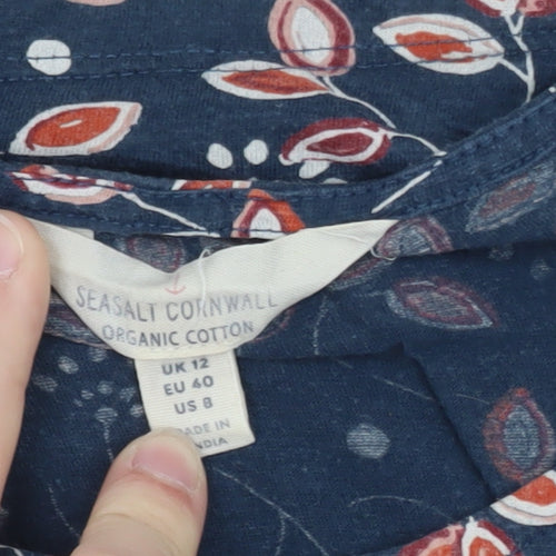 Seasalt Cornwall Womens Blue Floral Organic Cotton T-Shirt UK 12