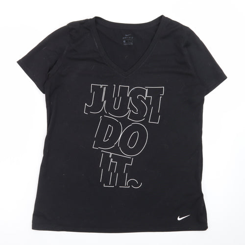 Nike Womens Black Dri-FIT V-Neck T-Shirt Size M Sports Tee