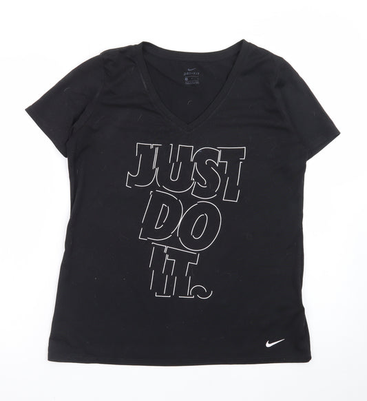 Nike Womens Black Dri-FIT V-Neck T-Shirt Size M Sports Tee