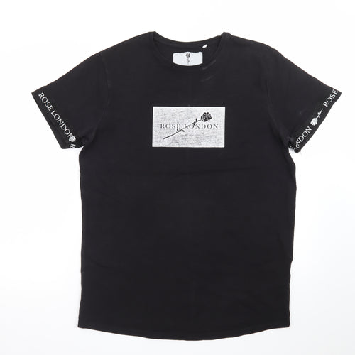Rose London Men's Black Slim Fit Logo Graphic T-Shirt M