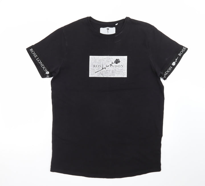 Rose London Men's Black Slim Fit Logo Graphic T-Shirt M
