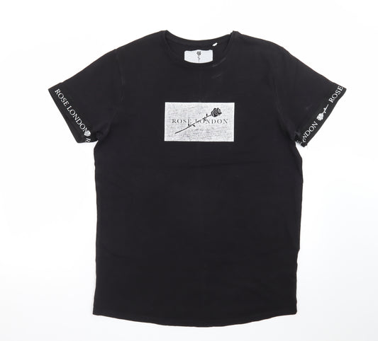 Rose London Men's Black Slim Fit Logo Graphic T-Shirt M