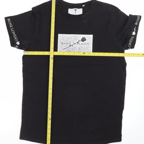 Rose London Men's Black Slim Fit Logo Graphic T-Shirt M