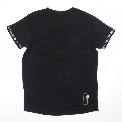 Rose London Men's Black Slim Fit Logo Graphic T-Shirt M