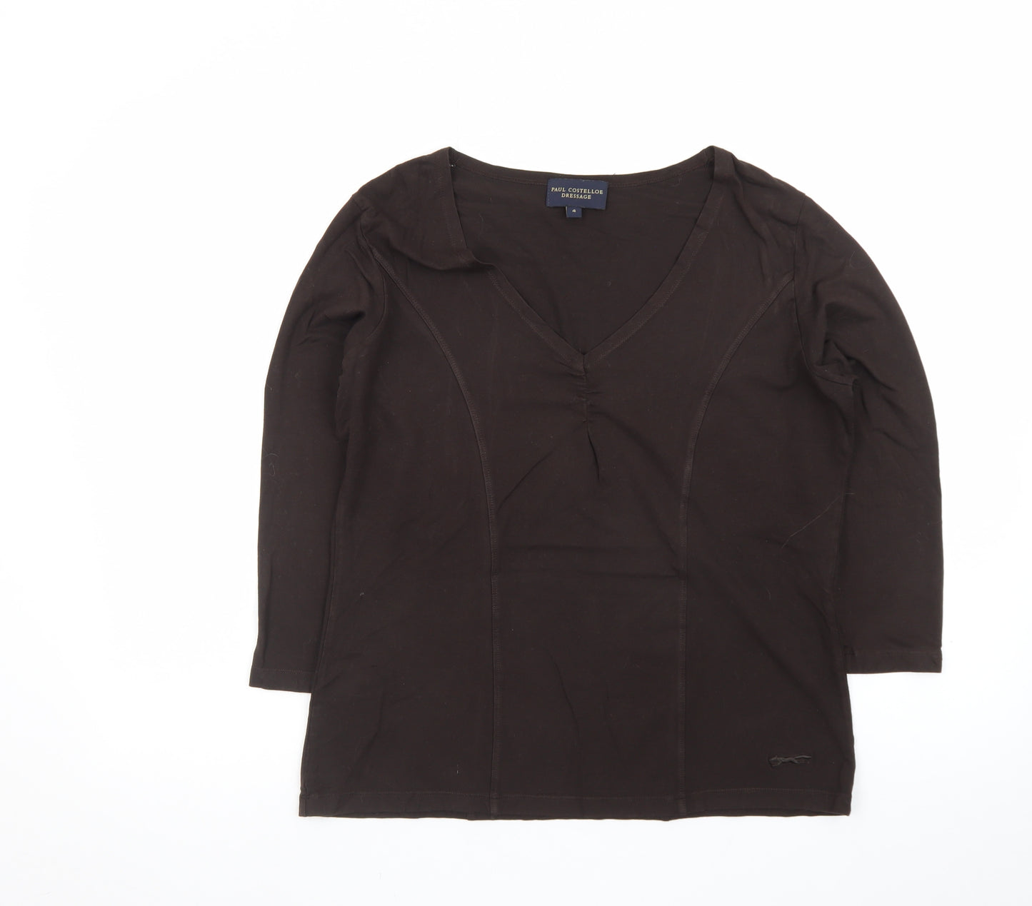 Paul Costelloe Dressage Womens Brown 3/4 Sleeve V-Neck Top Size 4