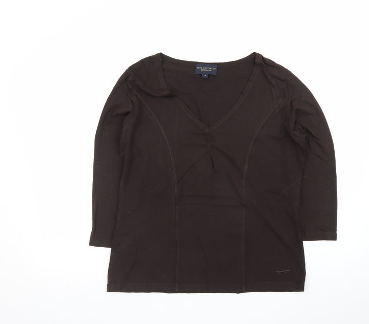 Paul Costelloe Dressage Womens Brown 3/4 Sleeve V-Neck Top Size 4