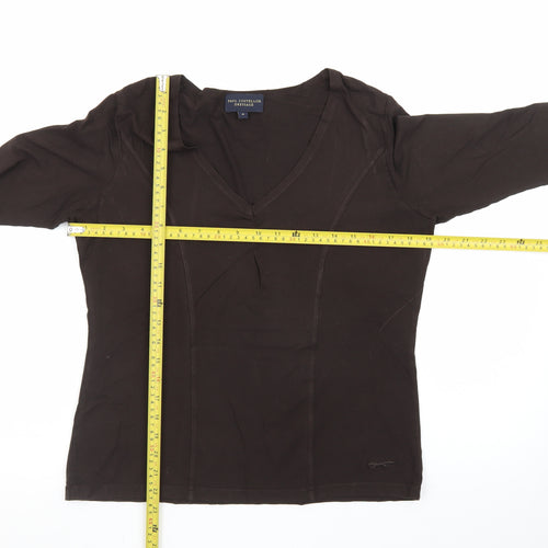 Paul Costelloe Dressage Womens Brown 3/4 Sleeve V-Neck Top Size 4