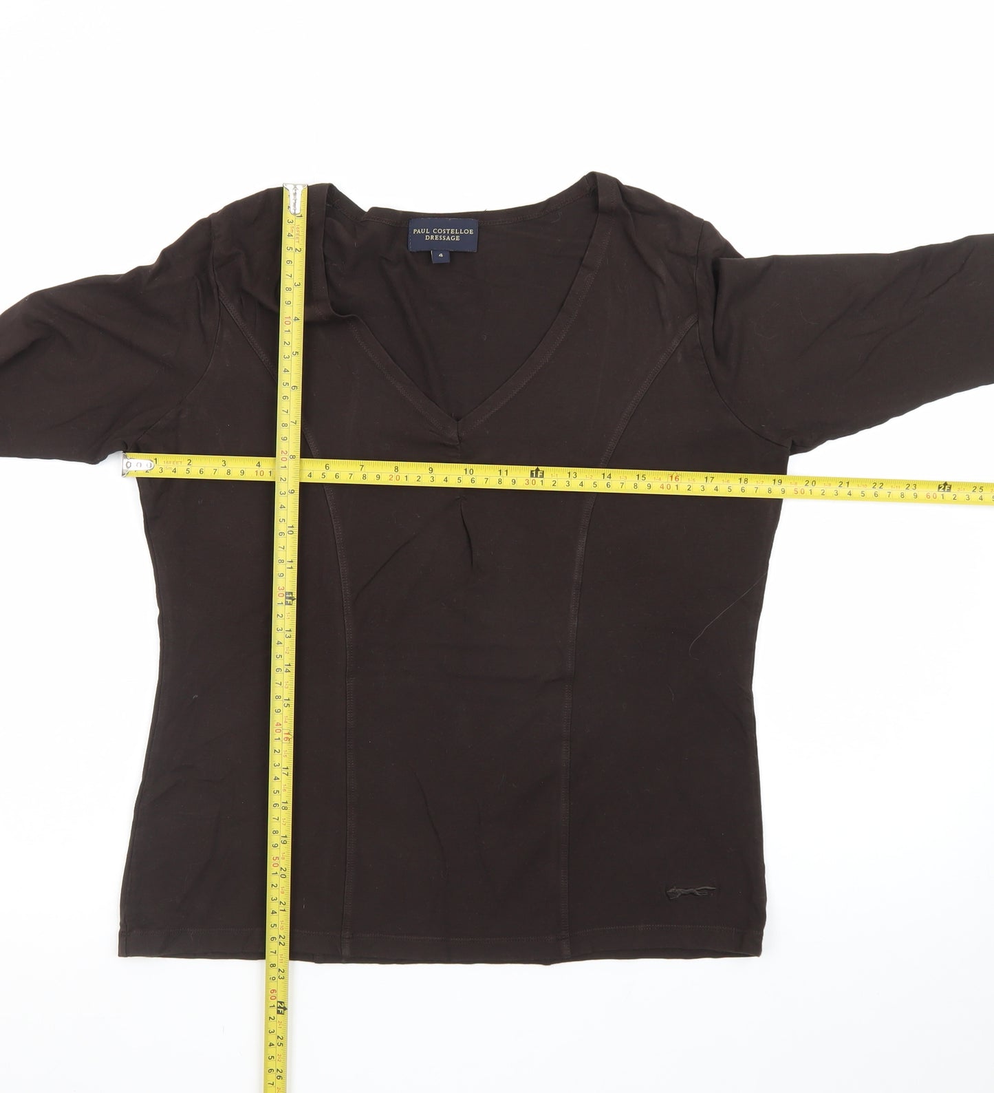 Paul Costelloe Dressage Womens Brown 3/4 Sleeve V-Neck Top Size 4