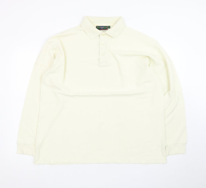 Glenmuir Men’s Ivory Long Sleeve Cotton Polo Shirt Size L