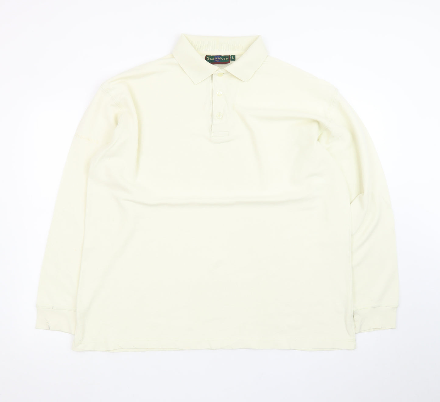 Glenmuir Men’s Ivory Long Sleeve Cotton Polo Shirt Size L