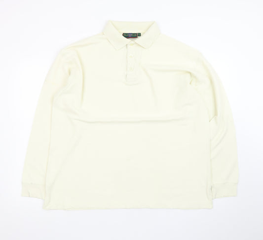 Glenmuir Men’s Ivory Long Sleeve Cotton Polo Shirt Size L