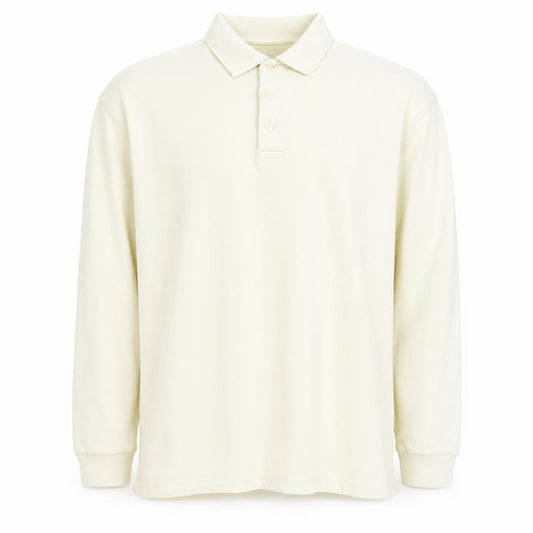 Front view of Glenmuir Men’s Ivory Long Sleeve Cotton Polo Shirt, size L