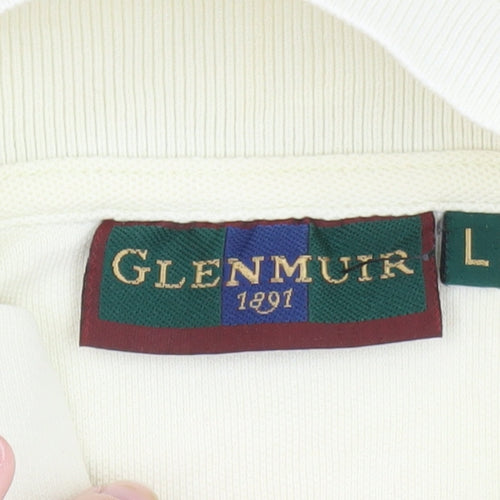 Glenmuir Men’s Ivory Long Sleeve Cotton Polo Shirt Size L