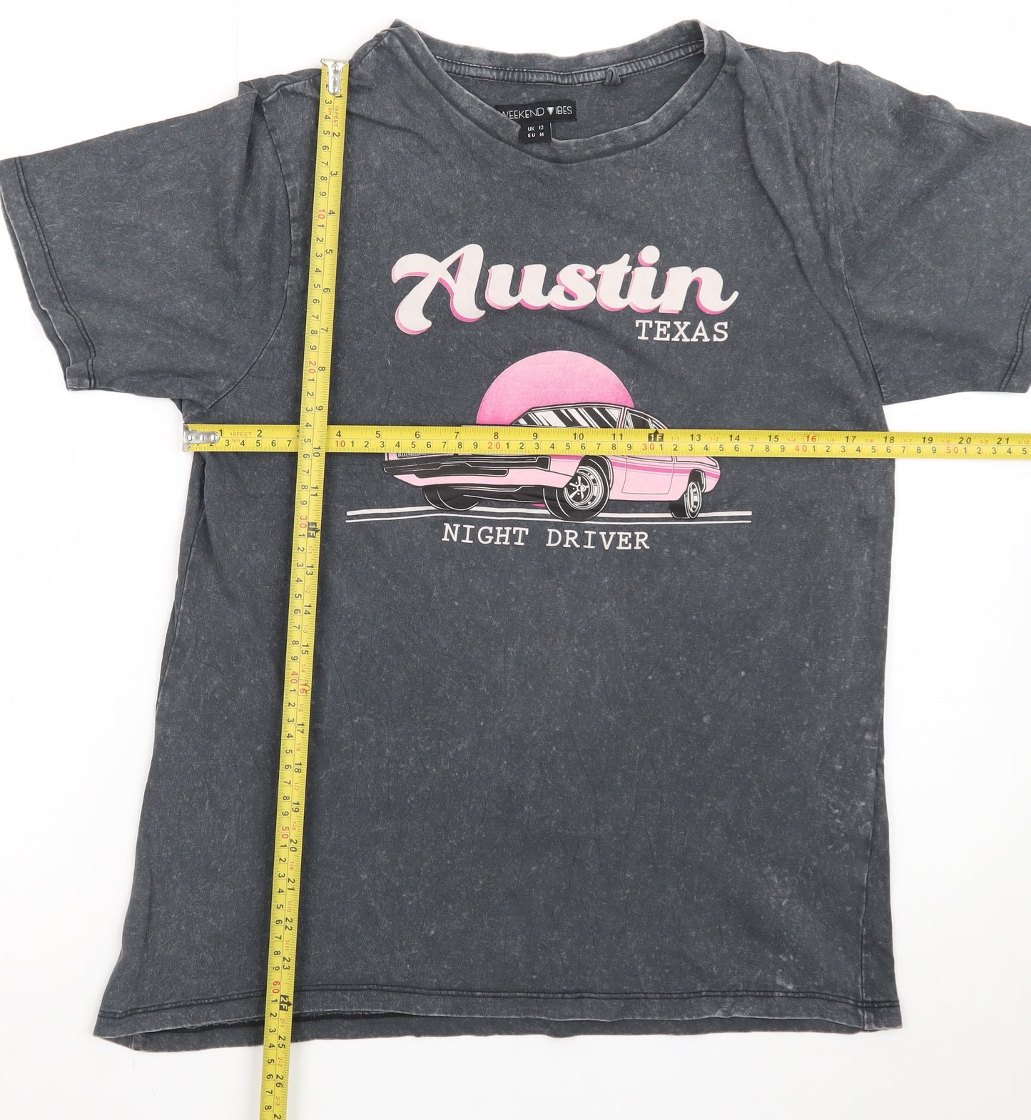 Weekend Vibes Women’s Grey Austin Texas Car Graphic Cotton T-Shirt UK 12