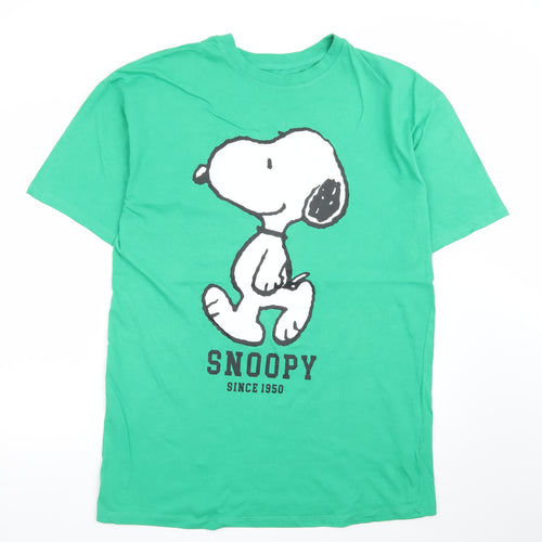 Peanuts Snoopy Men's Green Cotton Graphic T-Shirt Size S
