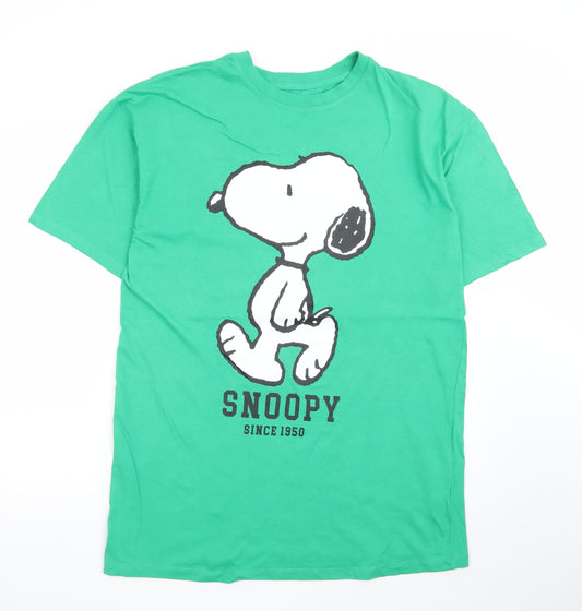 Peanuts Snoopy Men's Green Cotton Graphic T-Shirt Size S