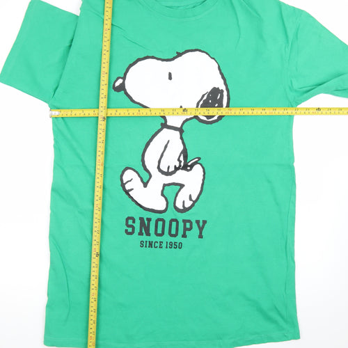 Peanuts Snoopy Men's Green Cotton Graphic T-Shirt Size S