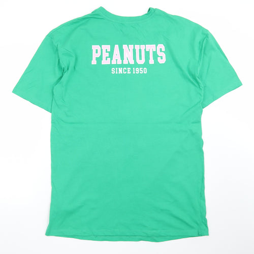 Peanuts Snoopy Men's Green Cotton Graphic T-Shirt Size S