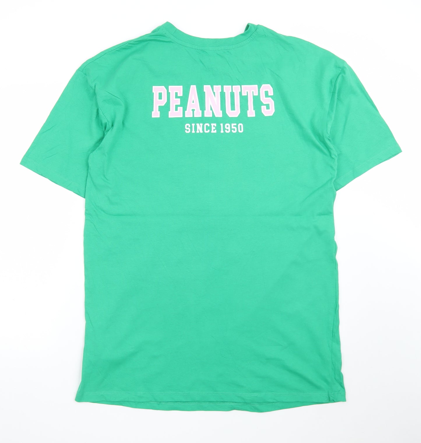 Peanuts Snoopy Men's Green Cotton Graphic T-Shirt Size S