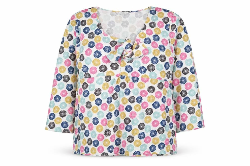 Front view of L.K. Bennett Women's Multicoloured Floral Wrap Blouse, size L