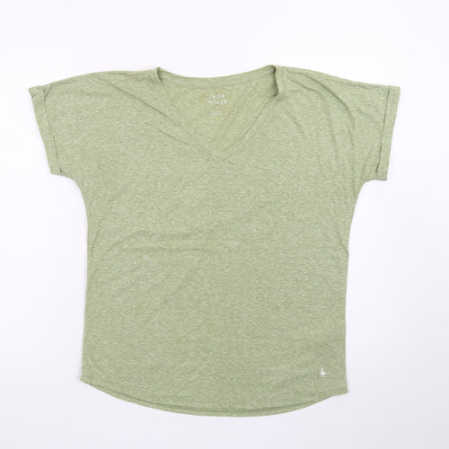 Jack Wills Women's Green V-Neck Basic Short Sleeve T-Shirt Size 10