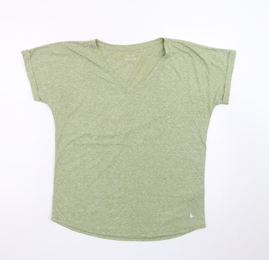 Jack Wills Women's Green V-Neck Basic Short Sleeve T-Shirt Size 10