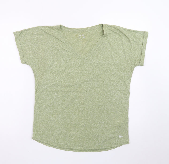 Jack Wills Women's Green V-Neck Basic Short Sleeve T-Shirt Size 10