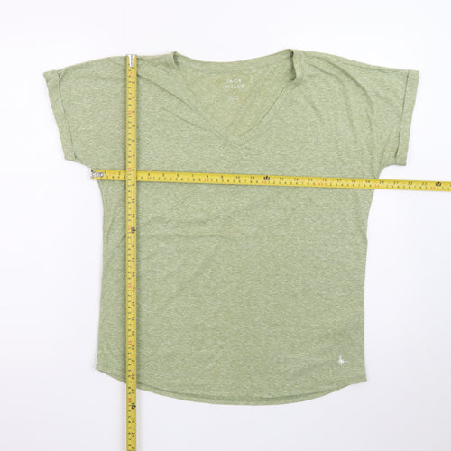 Jack Wills Women's Green V-Neck Basic Short Sleeve T-Shirt Size 10