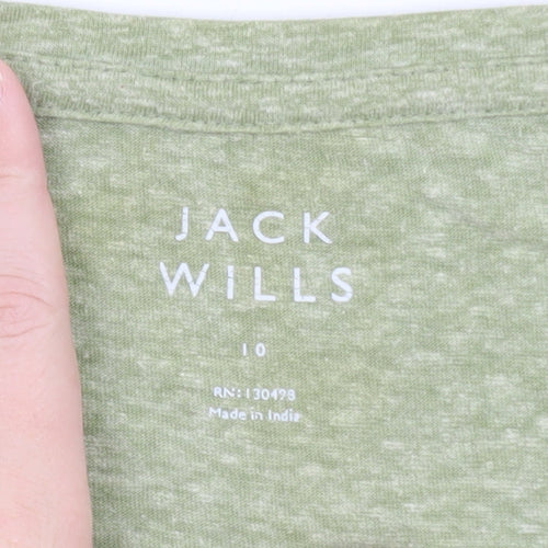 Jack Wills Women's Green V-Neck Basic Short Sleeve T-Shirt Size 10