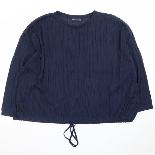 Marks and Spencer Women Blue Size 24 Cotton Blend Long Sleeve Blouse