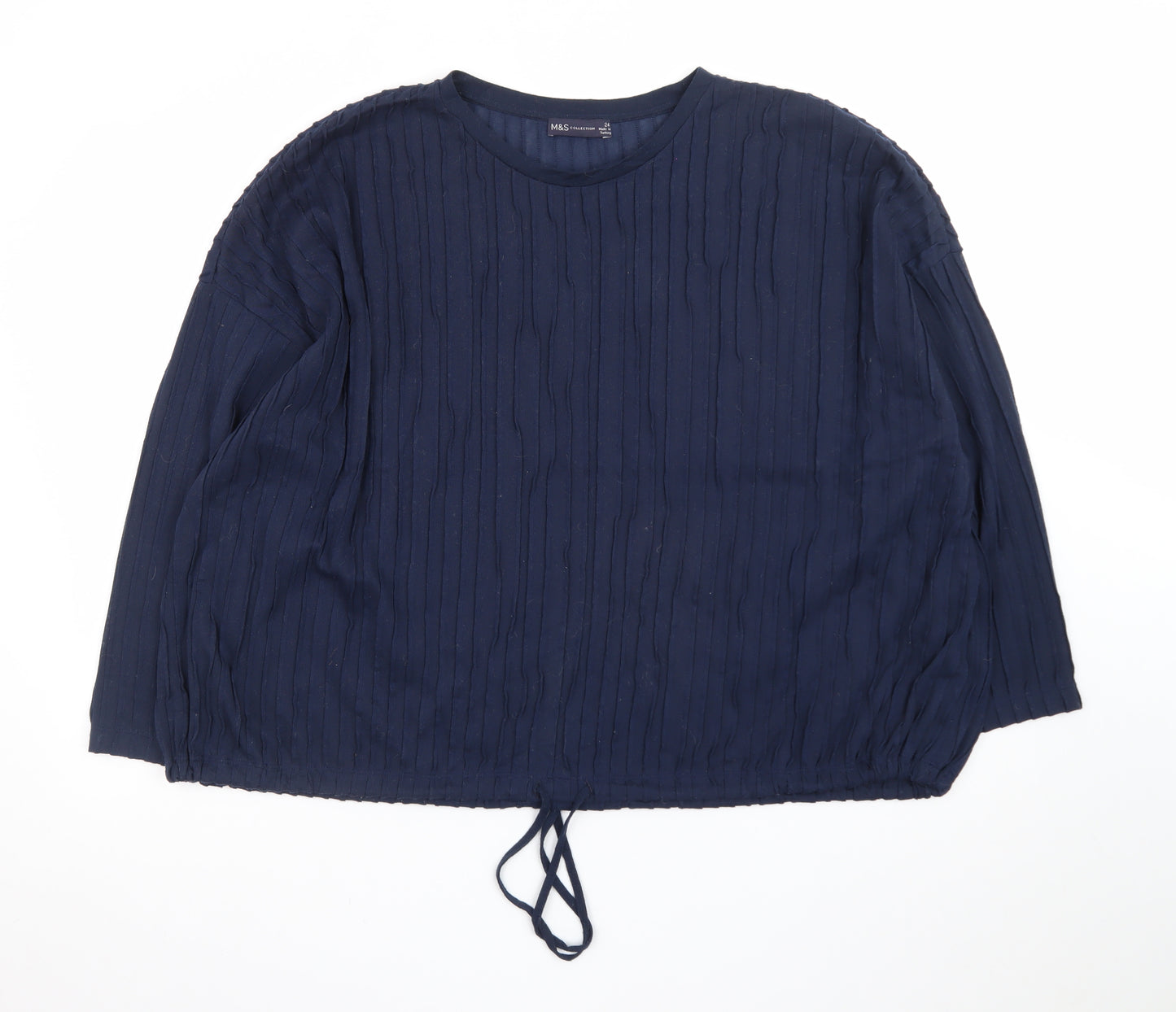 Marks and Spencer Women Blue Size 24 Cotton Blend Long Sleeve Blouse