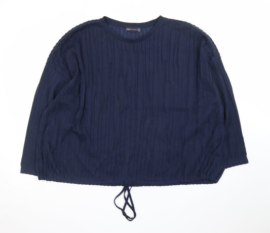 Marks and Spencer Women Blue Size 24 Cotton Blend Long Sleeve Blouse