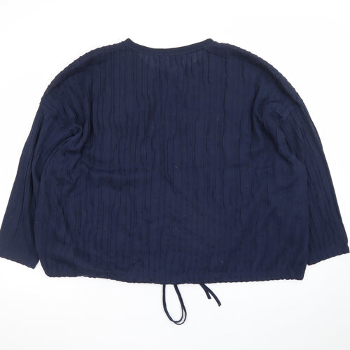 Marks and Spencer Women Blue Size 24 Cotton Blend Long Sleeve Blouse