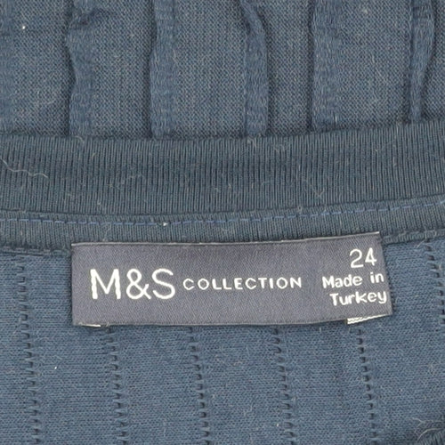 Marks and Spencer Women Blue Size 24 Cotton Blend Long Sleeve Blouse