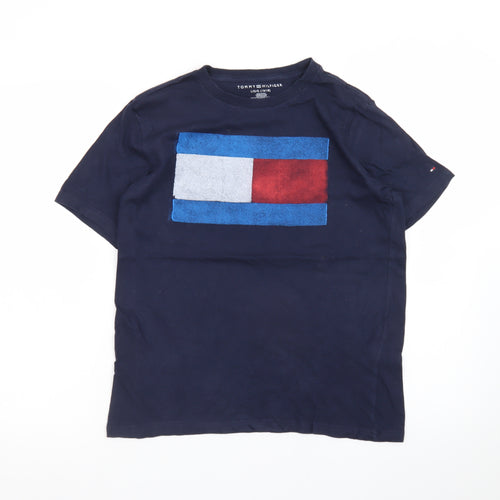 Tommy Hilfiger Men's Navy Blue Flag Logo Cotton T-Shirt L