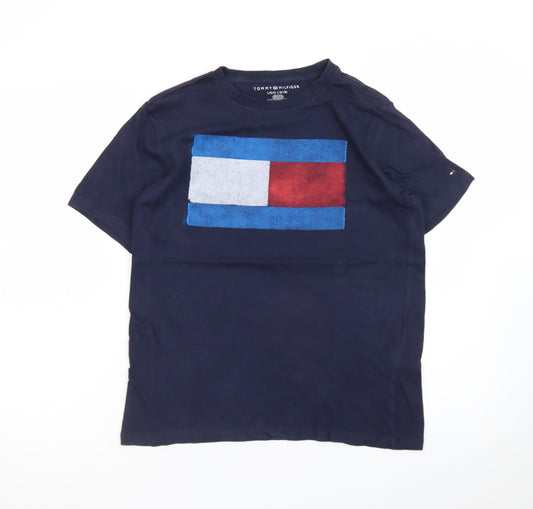 Tommy Hilfiger Men's Navy Blue Flag Logo Cotton T-Shirt L