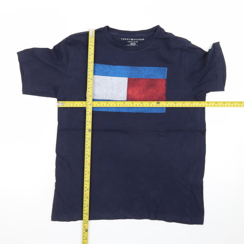 Tommy Hilfiger Men's Navy Blue Flag Logo Cotton T-Shirt L