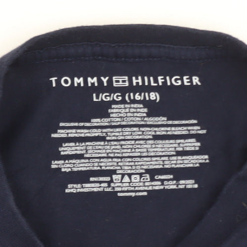 Tommy Hilfiger Men's Navy Blue Flag Logo Cotton T-Shirt L