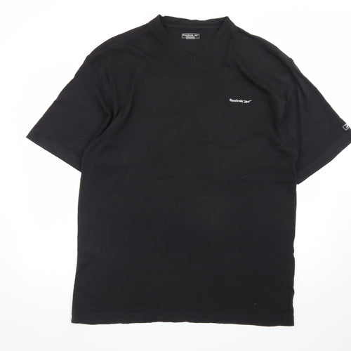 Reebok Mens Black XL V-Neck Cotton Essentials Logo T-Shirt