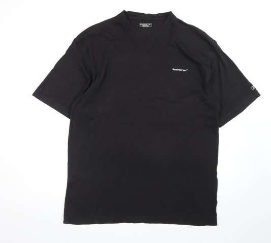 Reebok Mens Black XL V-Neck Cotton Essentials Logo T-Shirt