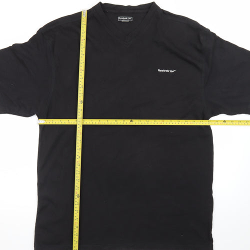 Reebok Mens Black XL V-Neck Cotton Essentials Logo T-Shirt