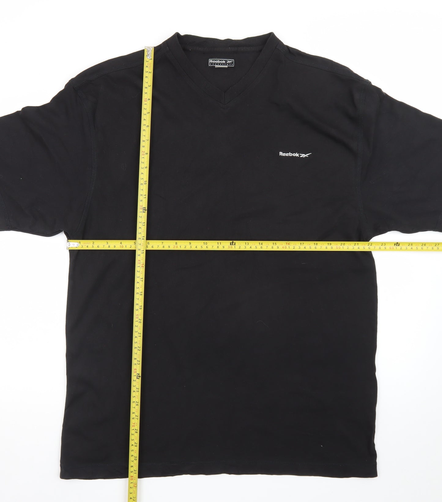 Reebok Mens Black XL V-Neck Cotton Essentials Logo T-Shirt