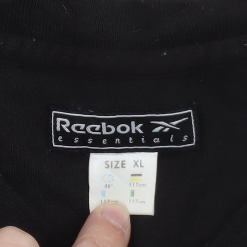 Reebok Mens Black XL V-Neck Cotton Essentials Logo T-Shirt