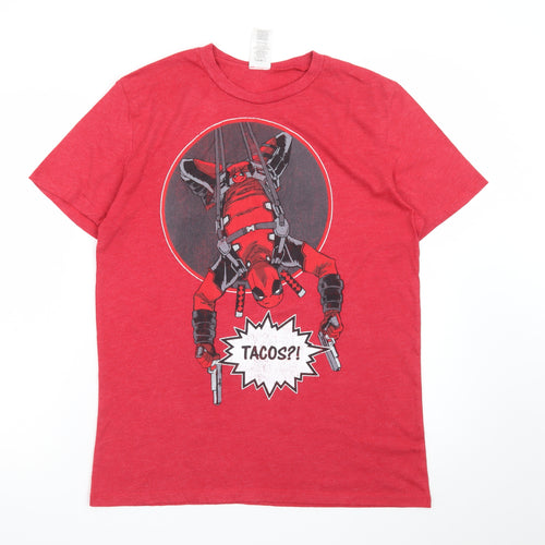 Marvel Men’s Red Deadpool Comic Graphic T-Shirt Size S