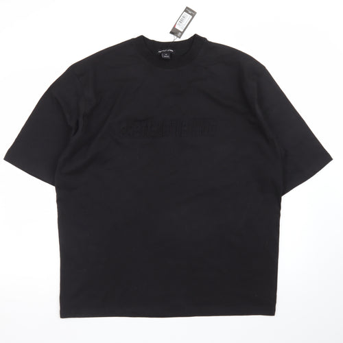 PrettyLittleThing Men's Black Cotton Crew Neck Regular Fit T-Shirt M