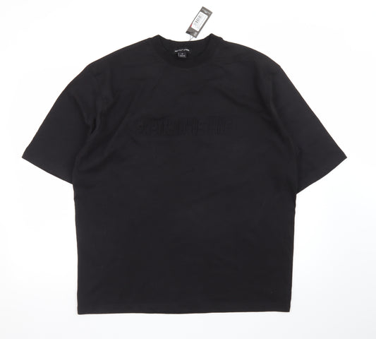 PrettyLittleThing Men's Black Cotton Crew Neck Regular Fit T-Shirt M