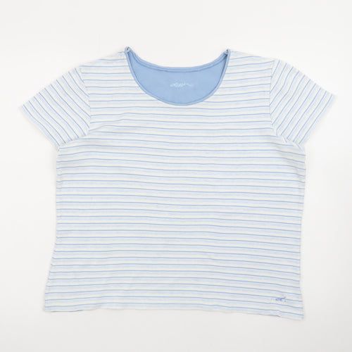 Dash Women Blue Striped Cotton T-Shirt Size 16
