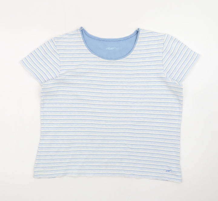 Dash Women Blue Striped Cotton T-Shirt Size 16