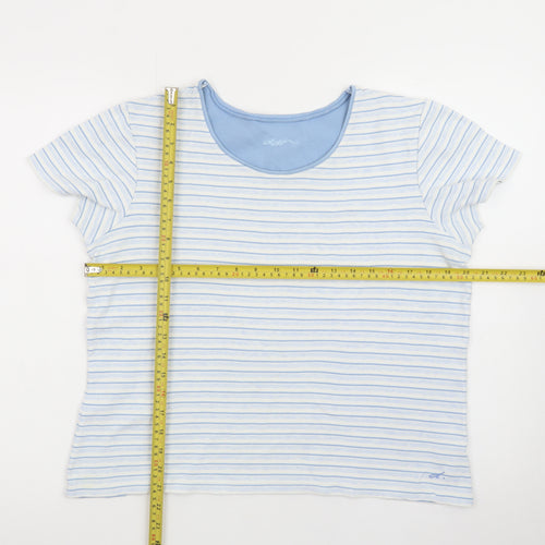 Dash Women Blue Striped Cotton T-Shirt Size 16