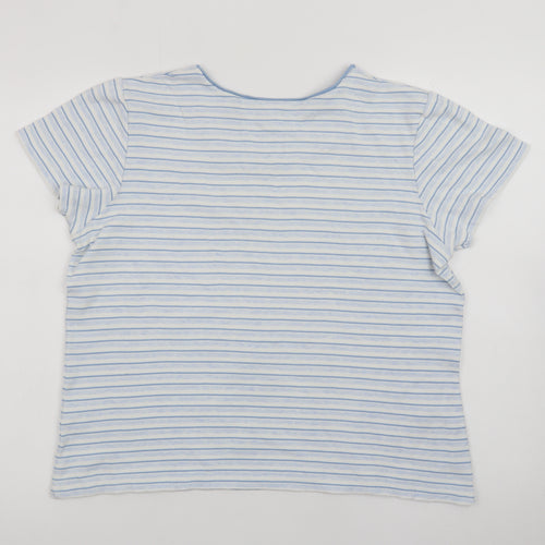 Dash Women Blue Striped Cotton T-Shirt Size 16